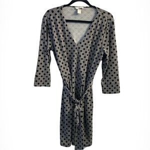 H&M Jersey Dress V-neck 3/4 Sleeves Removable Belt Side Pockets Size M GUC
